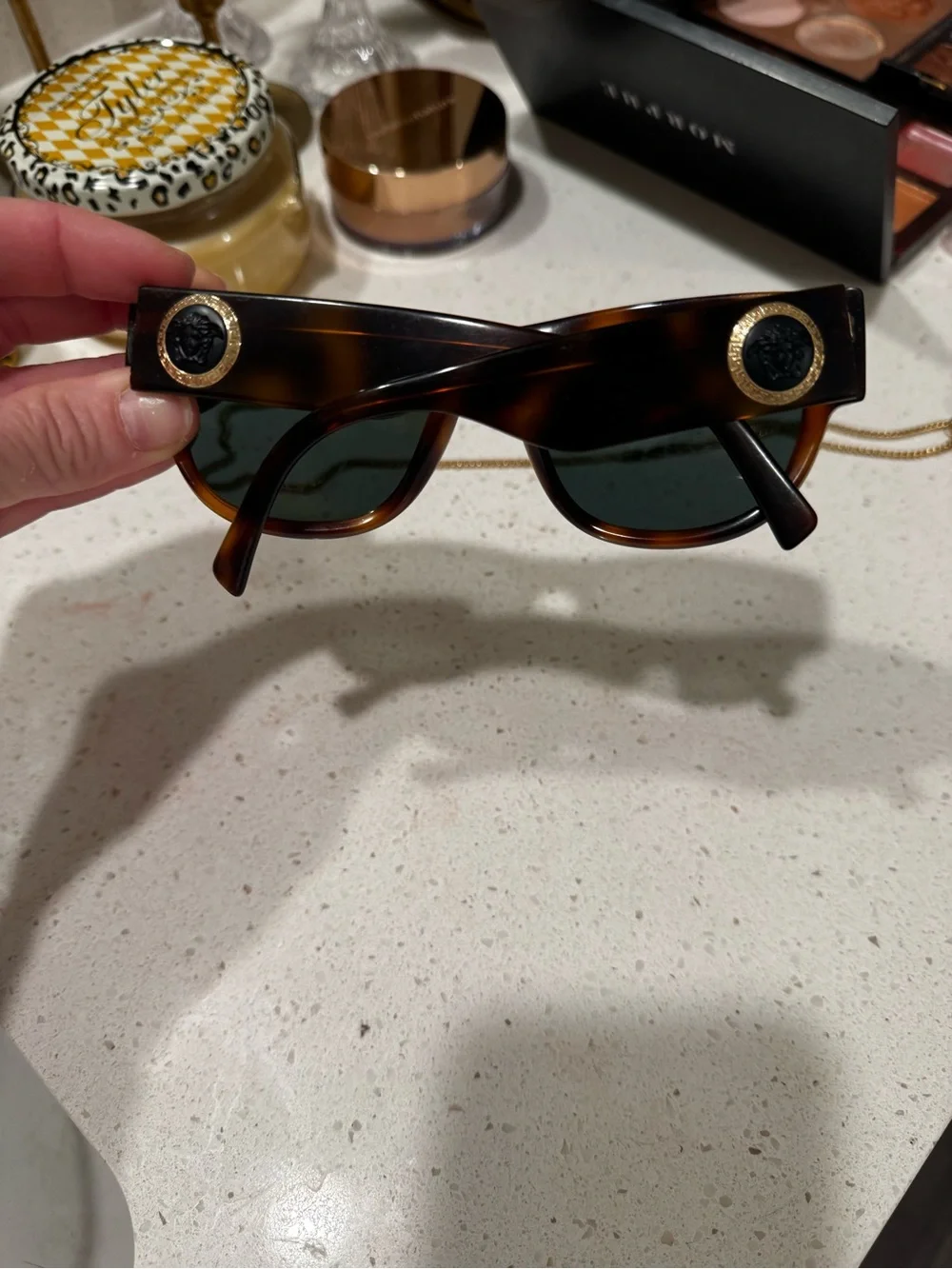 Versace Tortoiseshell Sunglasses with Gold Medallions - Brown